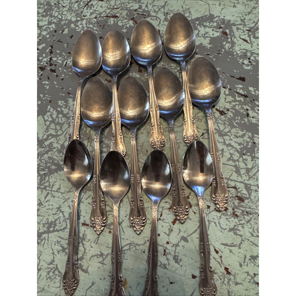 Rogers "DREAM ROSE" aka "Rose Bud" 12 Spoons Stainless Flatware Korea‎
